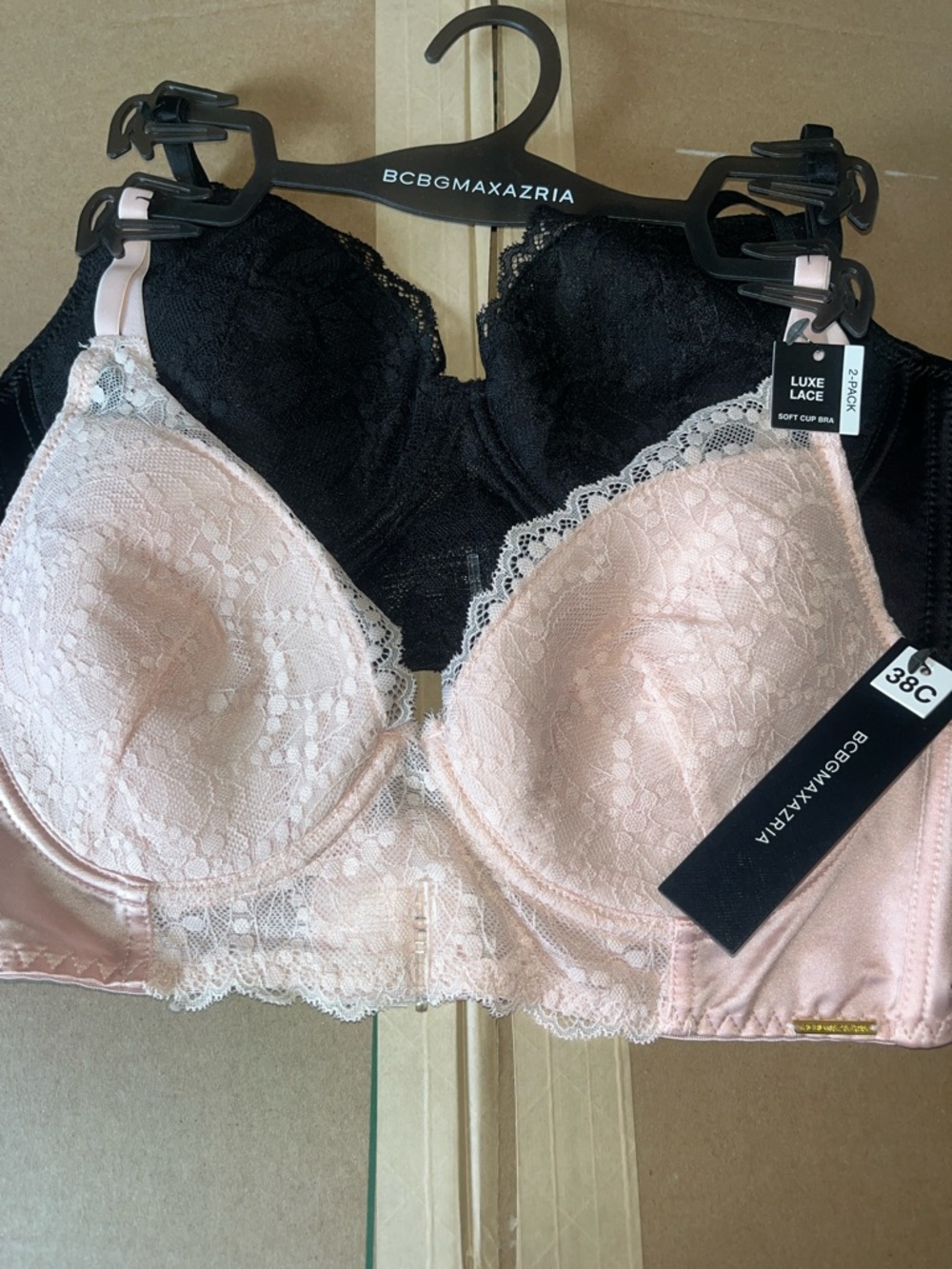 NWT BCBGMaxAzria Lace Underwire Bra Set in Blush Pink and Black